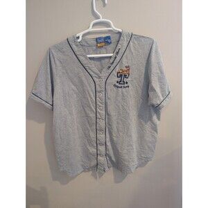 Winnie The Pooh 2xl Tigger T BASEBALL Womens Button Up Shirt Gray Short Sleeve